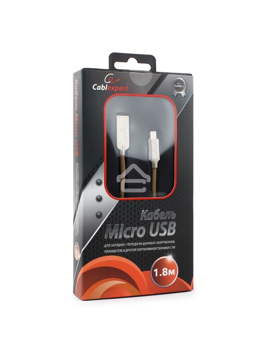 Кабель USB 2.0 Cablexpert CC-P-mUSB02Gd-1.8M, AM/microB, серия Platinum, длина 1.8м, золотой, блистер