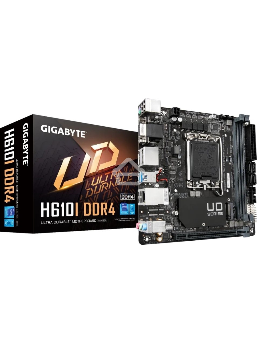 Материнская плата Gigabyte H610I DDR4, LGA 1700, Intel H610, 2xDDR4, 4xSATA, 1xM.2, 1xPCIe 4.0 x16, 1xHDMI, 1xVGA, 2xDP, 1x 1Gb LAN, 2xUSB-A 3.2 Gen 1, 4xUSB-A 2.0, 3x 3.5 мм, 7.1, Mini-ITX
