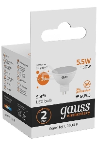 Лампа GAUSS LED Elementary 13516  MR16 GU5.3 5.5W 2700К  1/10/100