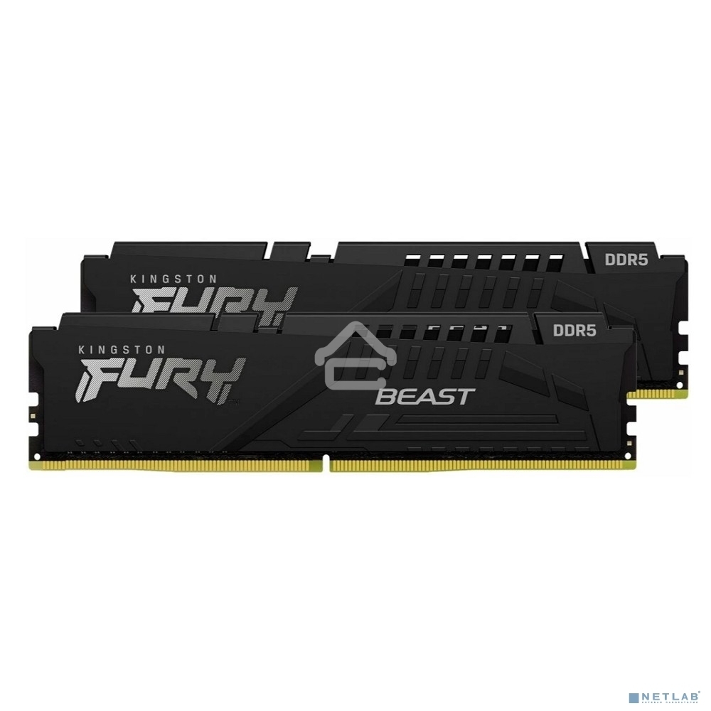 Оперативная память Kingston Fury Beast, DDR5, 32Gb (2x16GB), 6000MHz, CL30, DIMM, с радиатором, черный