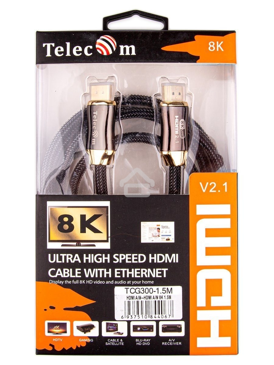 Кабель HDMI 19M/M,ver. 2.1, 8K@60 Hz 1.5m метал разъемы, нейлоновая оплетка Telecom <TCG300-1.5M> Кабель HDMI 19M/M,ver. 2.1, 8K@60 Hz 1.5m метал разъемы, нейлоновая оплетка Telecom