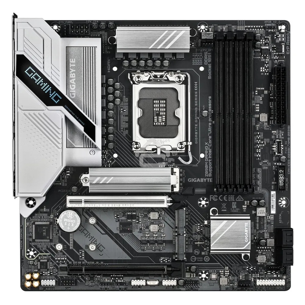 Материнская плата Gigabyte Z890M GAMING X, LGA 1851, Intel Z890, 4xDDR5, 4xSATA, 3xM.2, 1xPCIe 5.0 x16, 1xPCIe 4.0 x16, 1xHDMI, 2xDP, 1x 2.5Gb LAN, 2xUSB-A 2.0, 3xUSB-A 3.2 Gen 1, 3x3.5 мм, 7.1, mATX