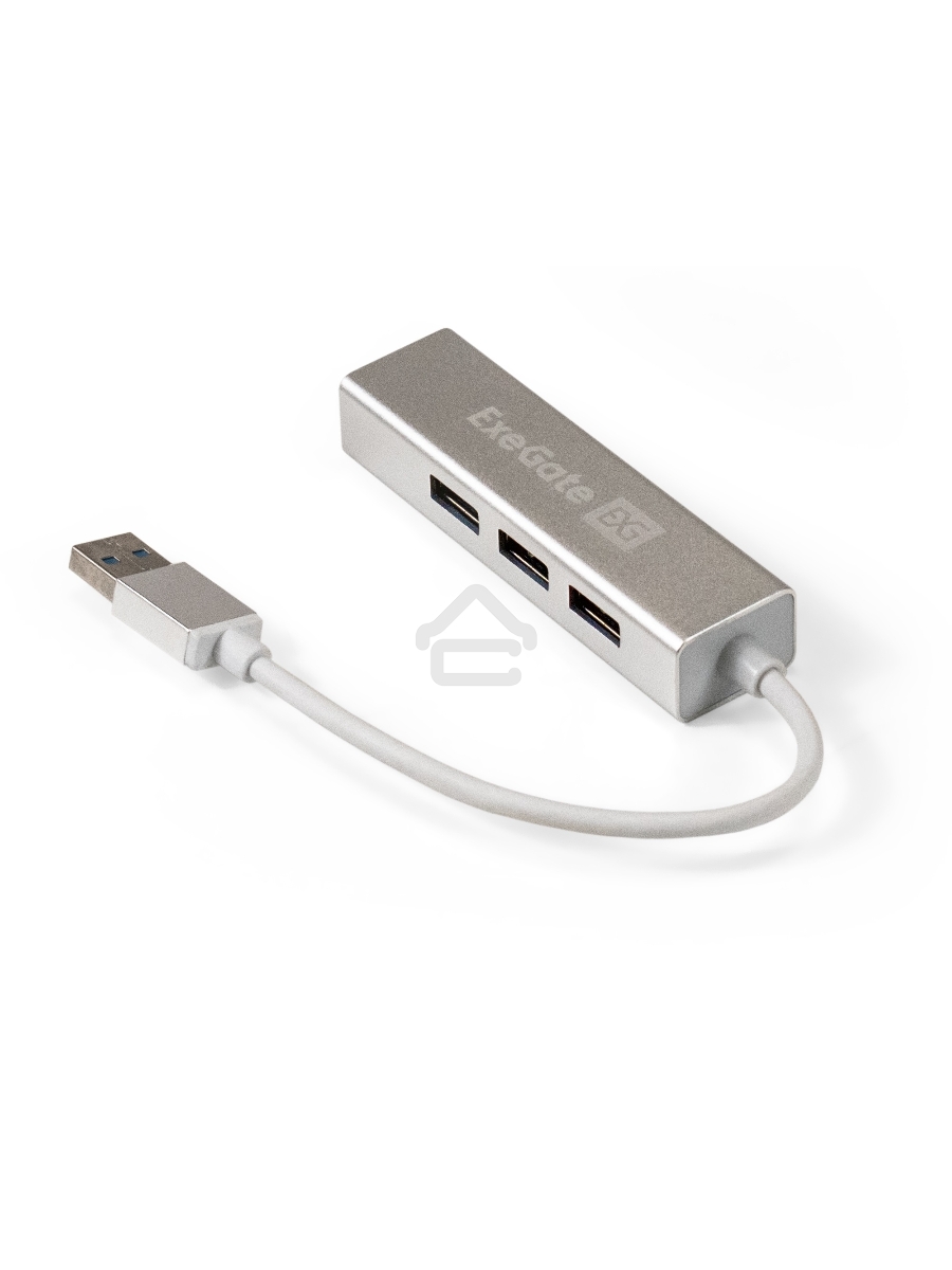 Хаб USB (концентратор) ExeGate DUB-4 (кабель-адаптер USB3.0 --> 4xUSB3.0, Plug&Play, серебристый)