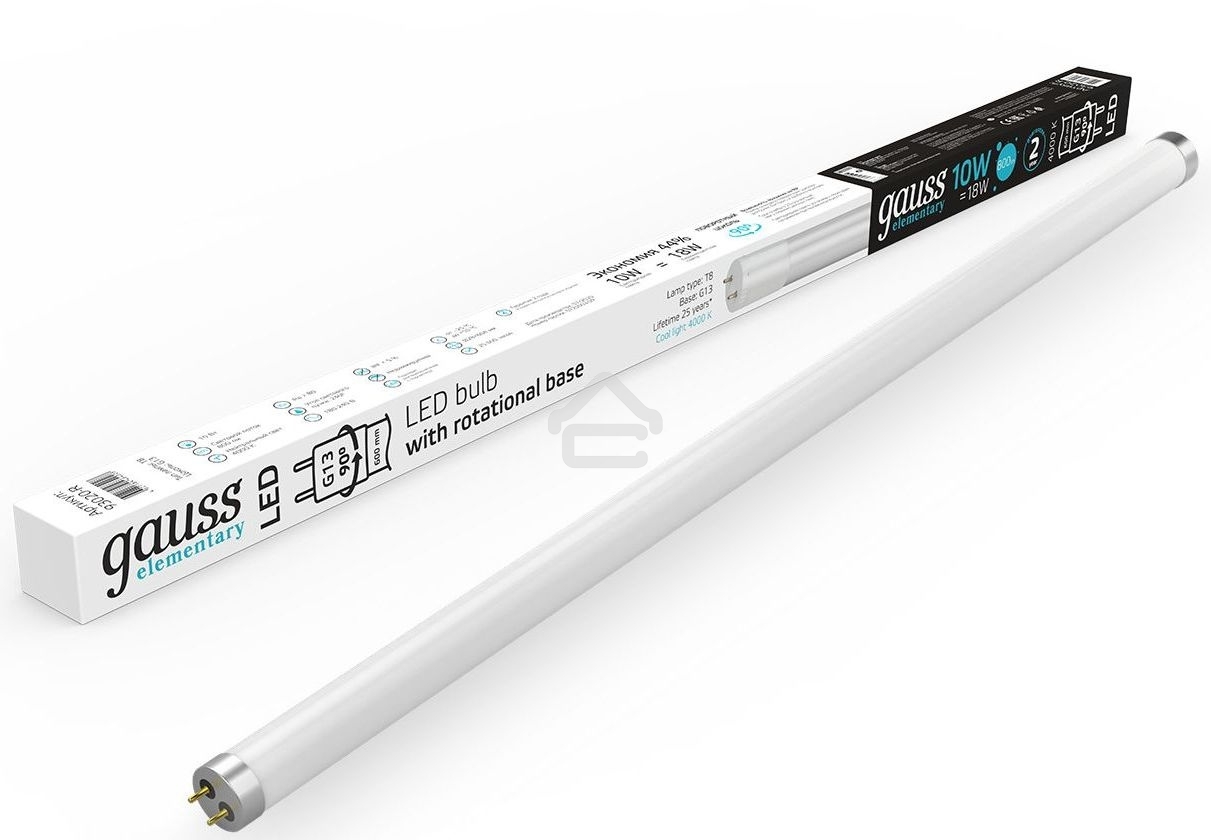 Лампа светодиодная Gauss Elementary T8 10Вт 4000К G13 780лм 600мм стекло поворотная