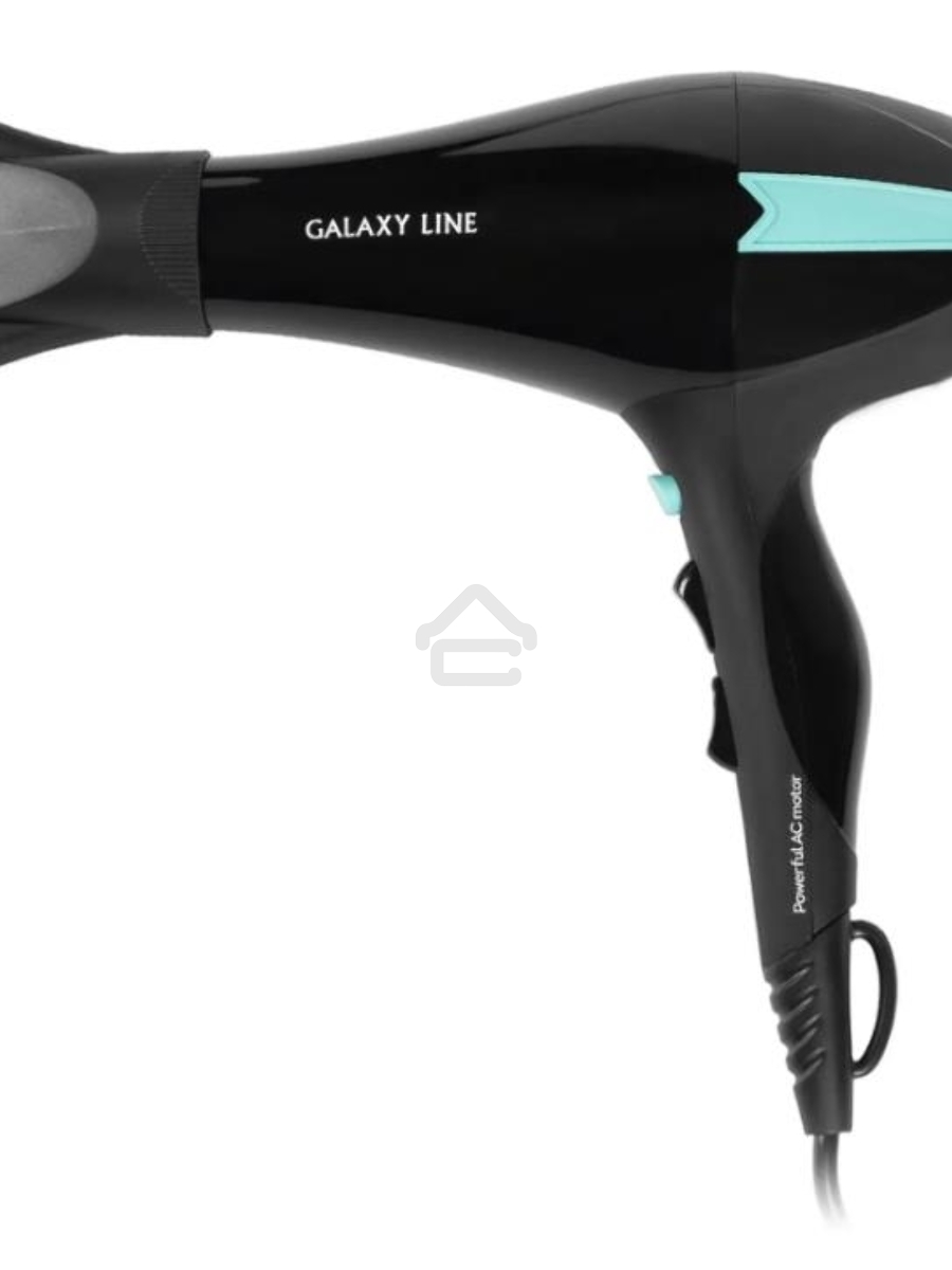 Фен для волос профессиональный Galaxy Line GL 4339, черный с бирюзовым, 2200 Вт, 2 скорости потока воздуха, 3 температурных режима, функция «холодный воздух», АС-мотор, защита мотора от перегрева, насадка-концентратор для ускоренной сушки, насадка-концент