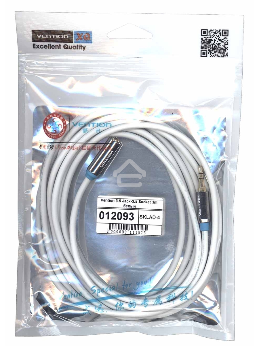 Кабель Vention 3.5 Jack-3.5 Socket 3m белый круглый
