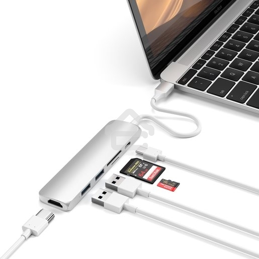 USB-C адаптер Satechi Type-C Slim Multiport Adapter V2. Интерфейс USB-C. серебристый.