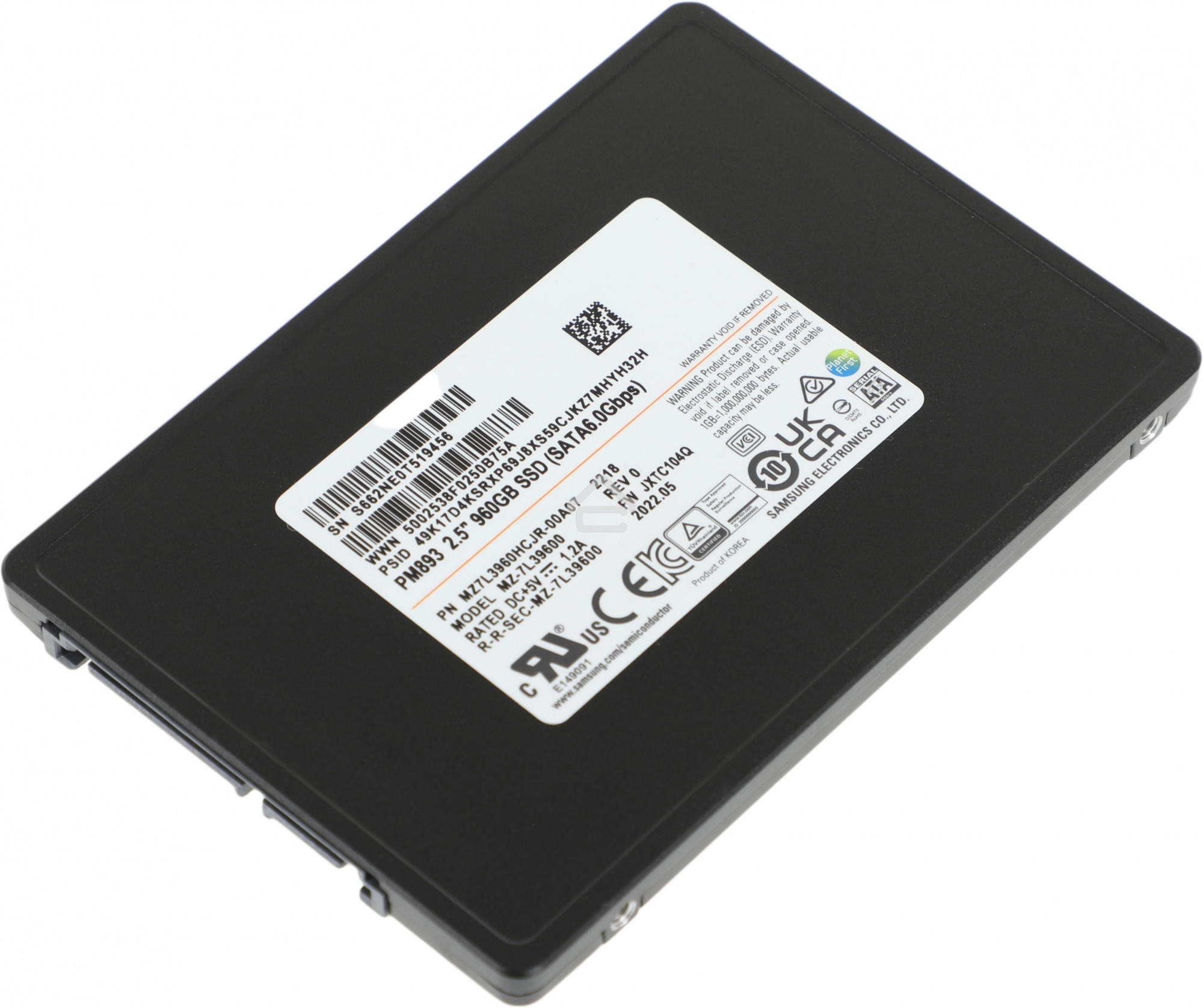 Накопитель SSD Samsung PM893, 960Gb, SATA III, 2.5