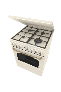 Газовая плита Gorenje GKS6C71CLI, электрическая духовка, металлическая крышка, чугун, слоновая кость