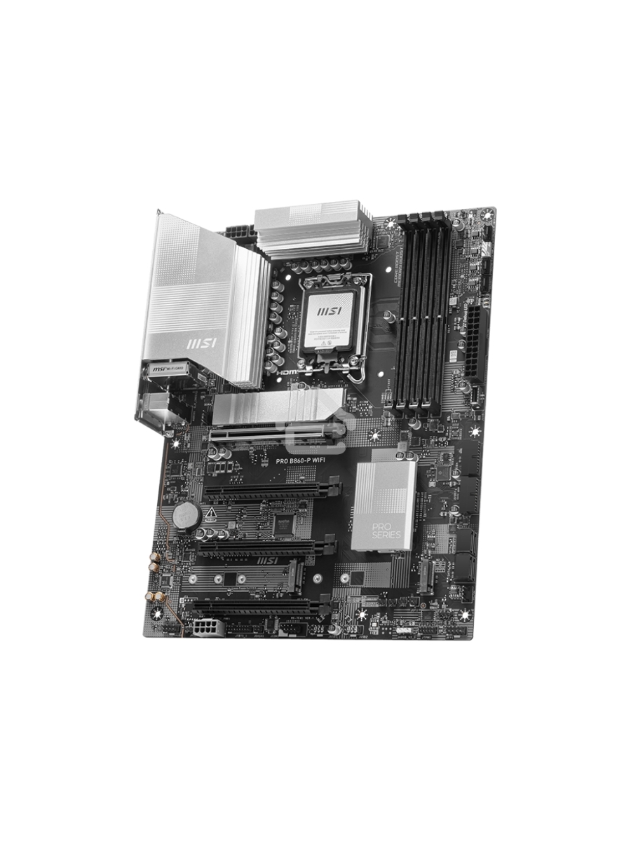 Материнская плата MSI PRO B860-P WIFI, LGA 1851, Intel B860, 4xDDR5, 4xSATA, 3xM.2, 1xPCIe 5.0 x16, 1xPCIe 4.0 x4, 2xPCIe 4.0 x1, 1xHDMI, 1xDP, 1xUSB-C, 1x 5Gb LAN, 2xUSB-A 3.2 Gen 2, 2xUSB-A 3.2 Gen 1, 4xUSB-A 2.0, 3x3.5 мм, 7.1, Wi-Fi 7, ATX