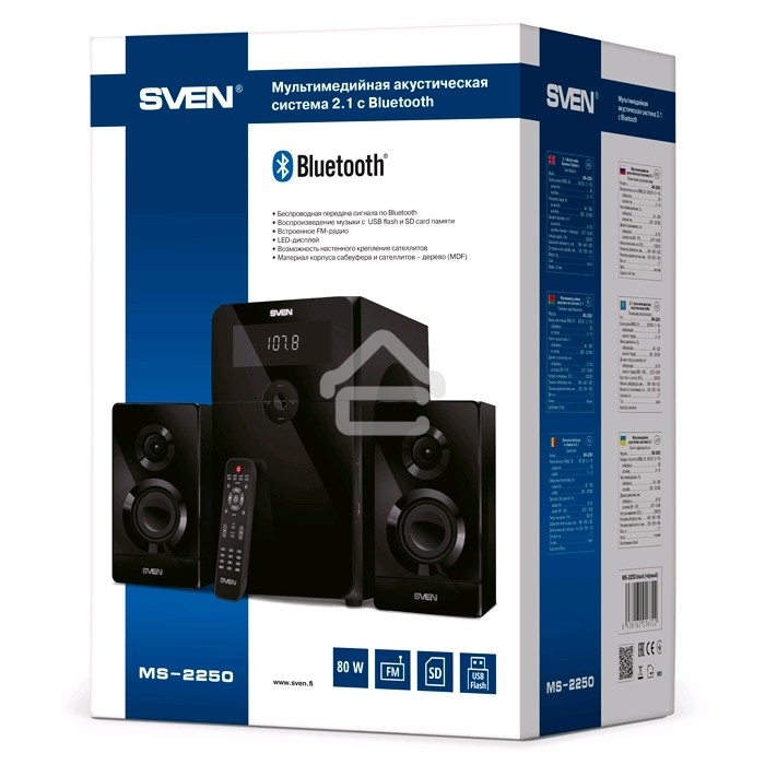 Акустическая система 2.1 SVEN MS-2250 / 80 Watt / ~230V 50Hz / Bluetooth / Black