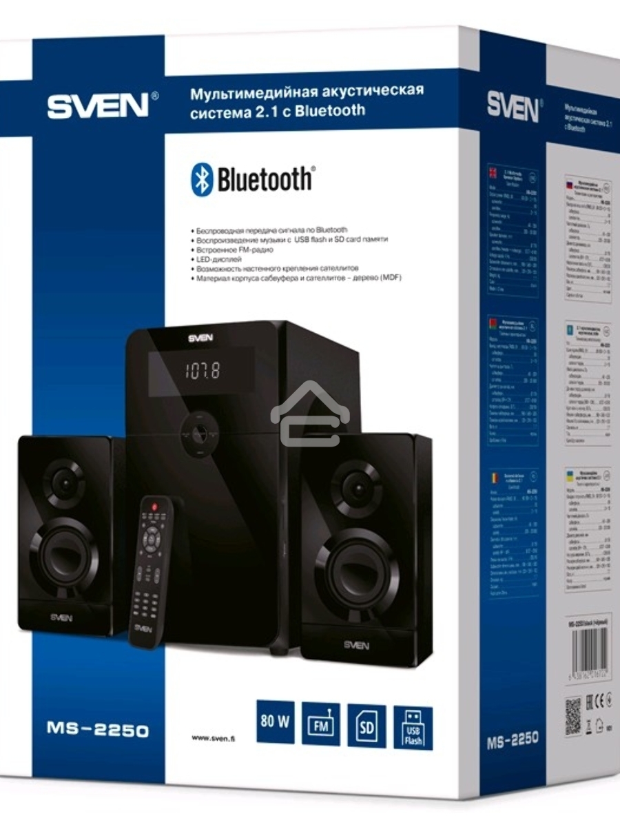 Акустическая система 2.1 SVEN MS-2250 / 80 Watt / ~230V 50Hz / Bluetooth / Black