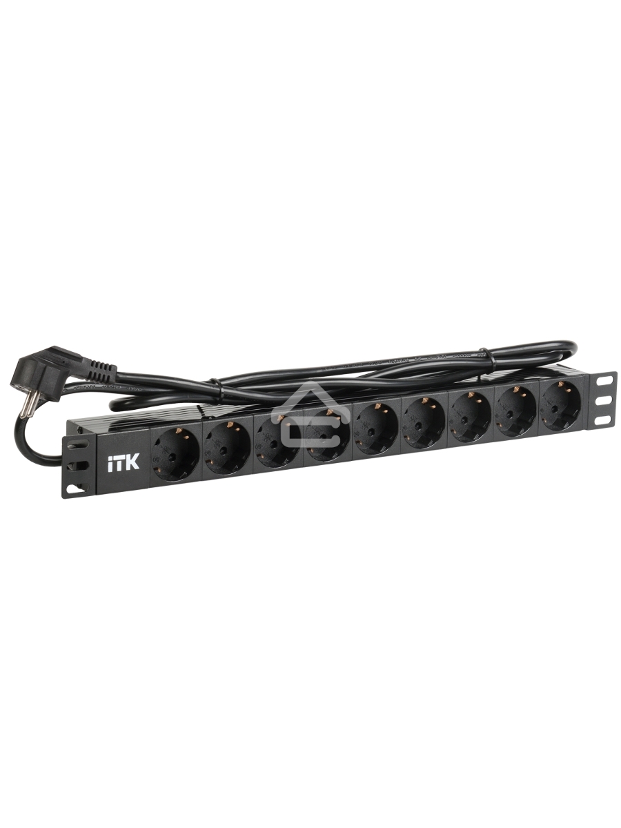 Блок ITK PDU 9 розеток DIN49440 (нем. cтанд.) 1U, шнур 2м вилка DIN49441 (нем. станд.), профиль из ПВХ, черный