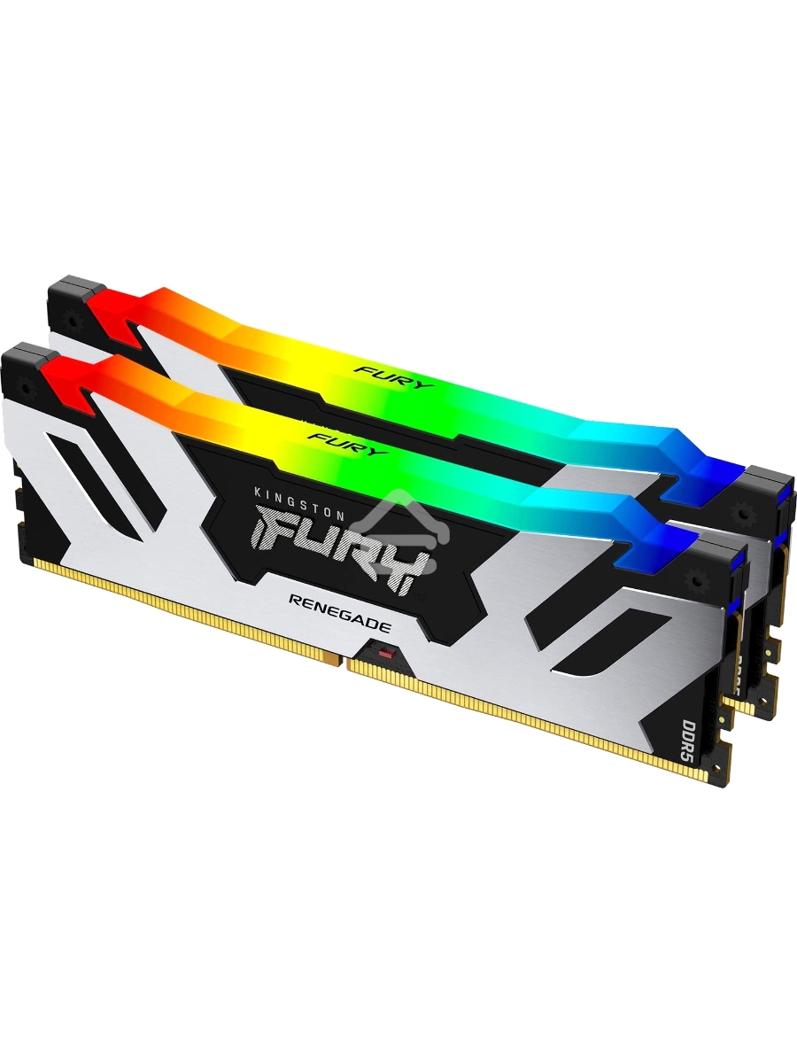 Оперативная память Kingston Fury Renegade, DDR5, 32GB (2x16GB), 6400MHz, CL32, DIMM, с радиатором, RGB, серебристый/черный