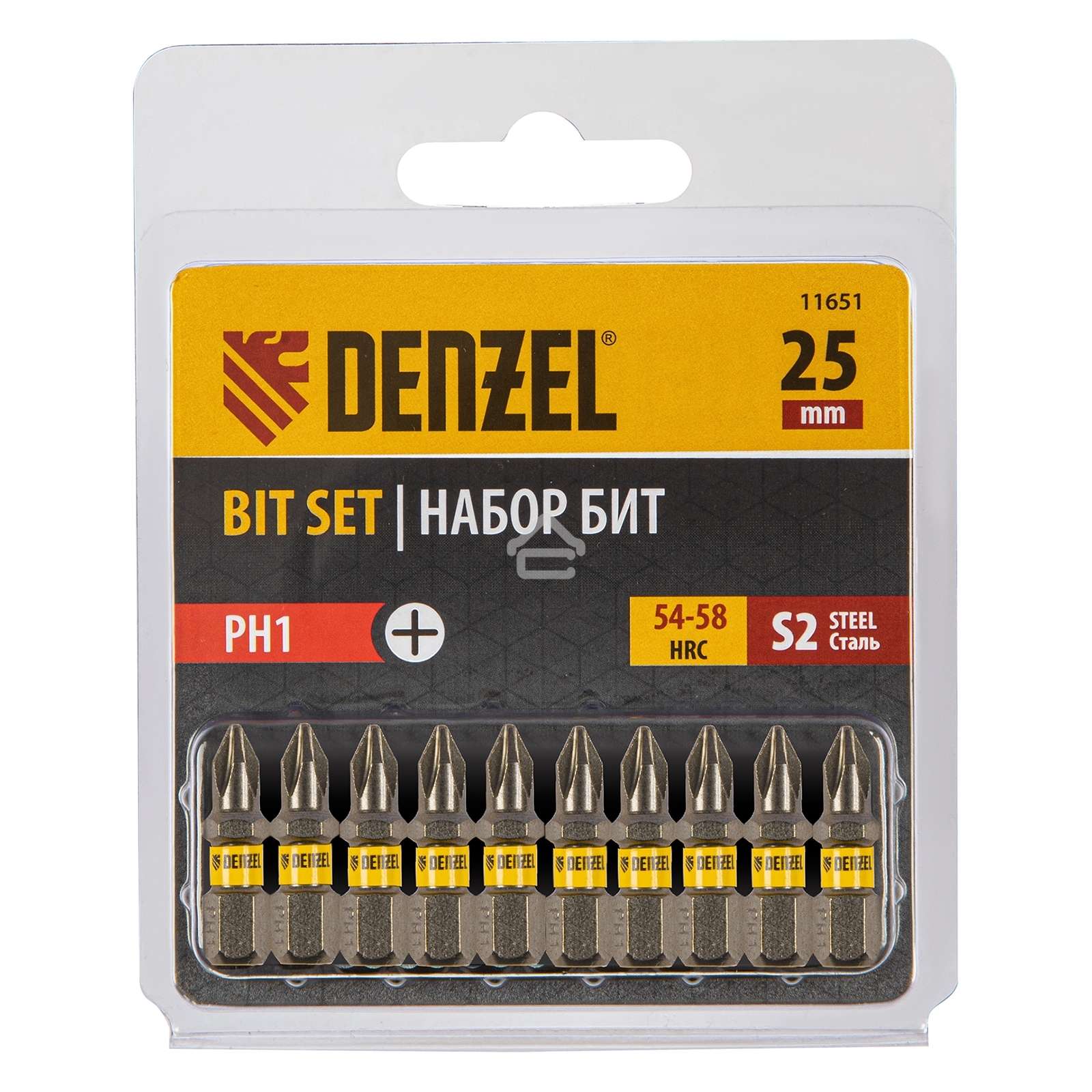 Набор бит PH1х25, сталь S2, шестигранный профиль, 10 шт. Denzel