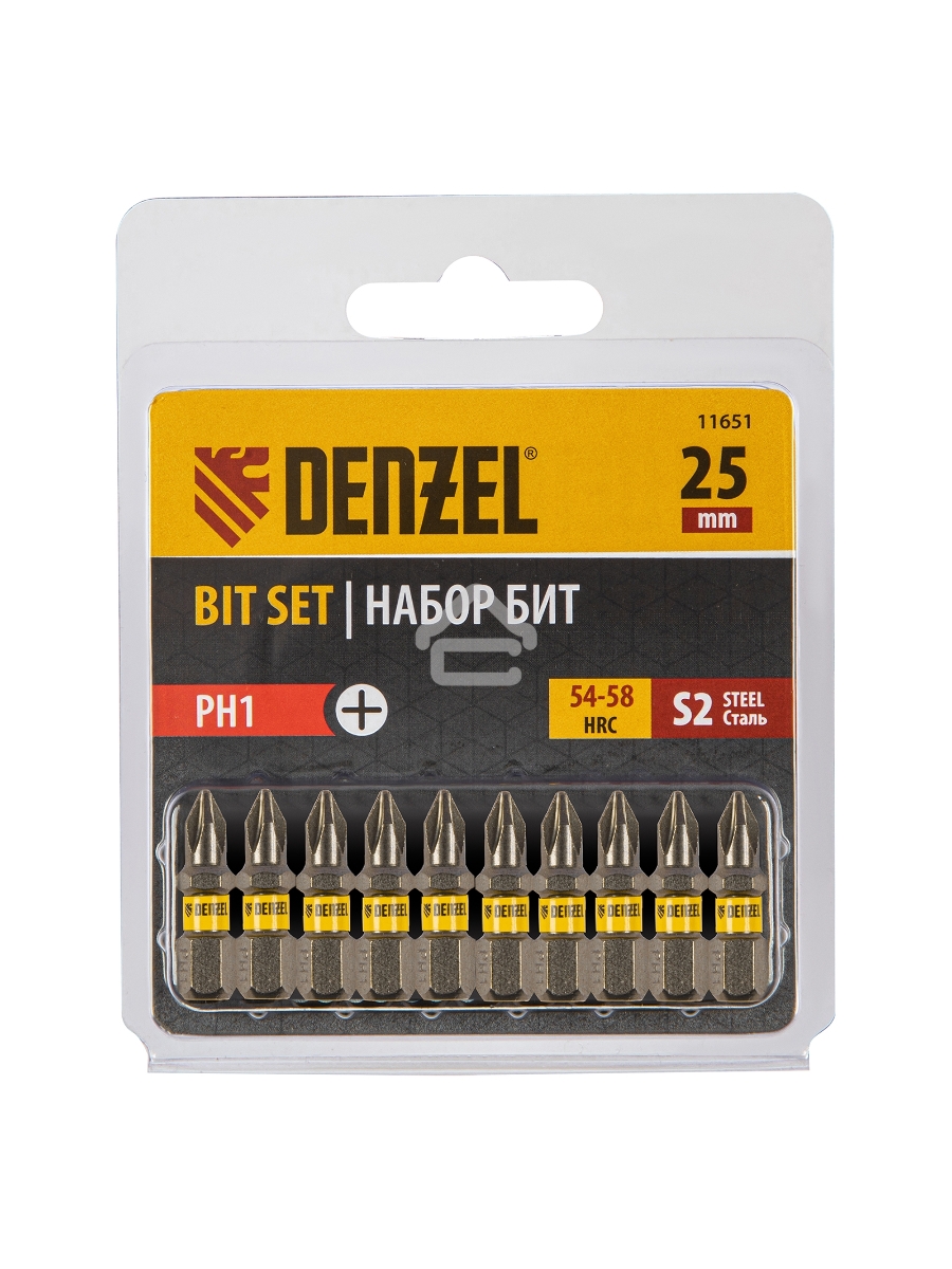 Набор бит PH1х25, сталь S2, шестигранный профиль, 10 шт. Denzel