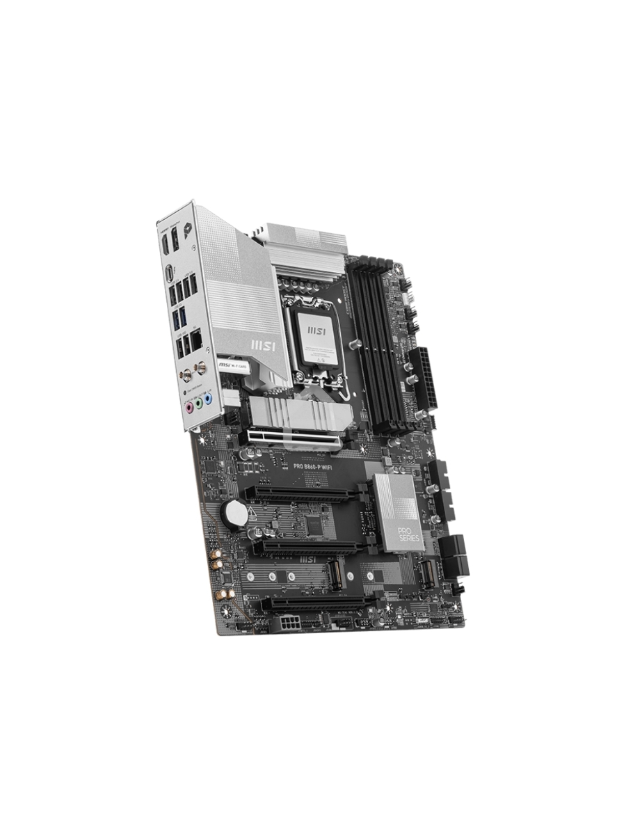 Материнская плата MSI PRO B860-P WIFI, LGA 1851, Intel B860, 4xDDR5, 4xSATA, 3xM.2, 1xPCIe 5.0 x16, 1xPCIe 4.0 x4, 2xPCIe 4.0 x1, 1xHDMI, 1xDP, 1xUSB-C, 1x 5Gb LAN, 2xUSB-A 3.2 Gen 2, 2xUSB-A 3.2 Gen 1, 4xUSB-A 2.0, 3x3.5 мм, 7.1, Wi-Fi 7, ATX