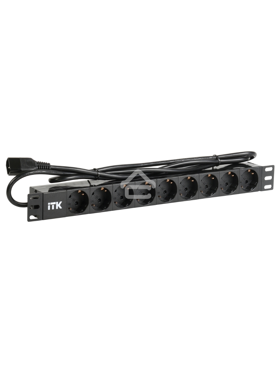 Блок ITK PDU 9 розеток DIN49440 (нем. cтанд.) 1U, шнур 2м вилка DIN49441 (нем. станд.), профиль из ПВХ, черный