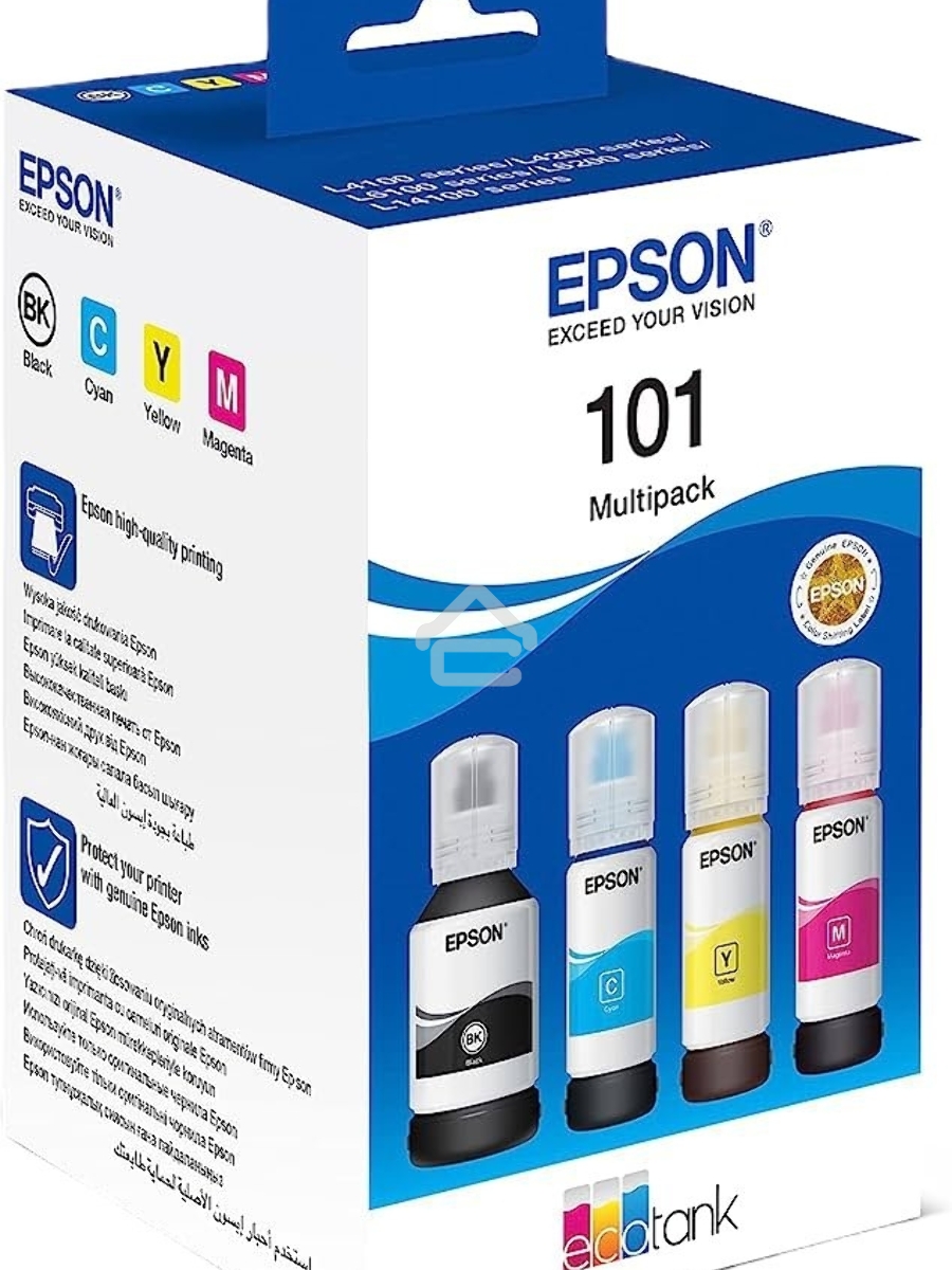 Чернила оригинальные Epson 101 / C13T03V64A мультипак, черный 127 мл., голубой, пурпурный, желтый - 210 мл. для Epson