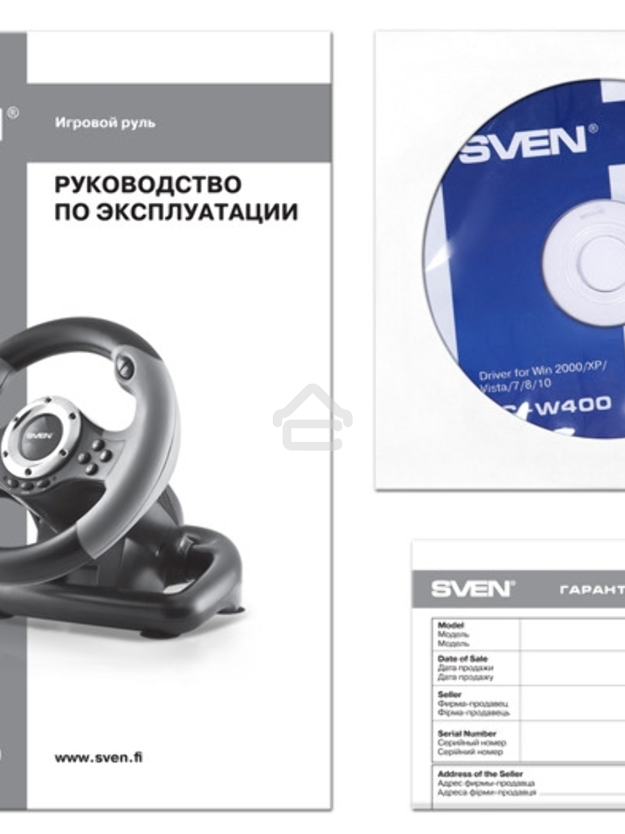 Руль SVEN GC-W300 (педали, вибро, лепестки, D-pad, 10 кл, резин. вставки, PC, цифр. и аналог.