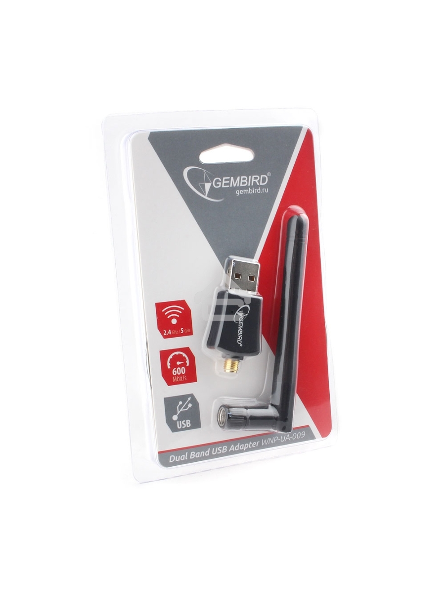 Сетевой двухдиапазонный Wi-Fi USB-адаптер Gembird 600 Мбит, USB, 802.11b/g/n/ac/а