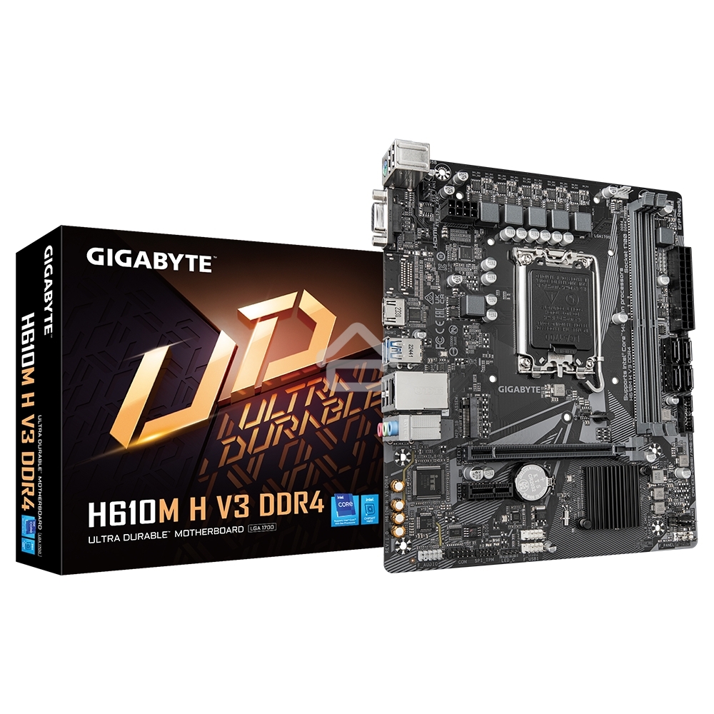 Материнская плата Gigabyte H610M H V3 DDR4, LGA 1700, Intel H610, 2xDDR4, 4xSATA, 1xM.2, 1xPCIe 4.0 x16, 1xPCIe x1, 1xHDMI, 1x 1Gb LAN, 2xUSB-A 3.2 Gen 1, 4xUSB-A 2.0, 3x 3.5 мм, 7.1, mATX