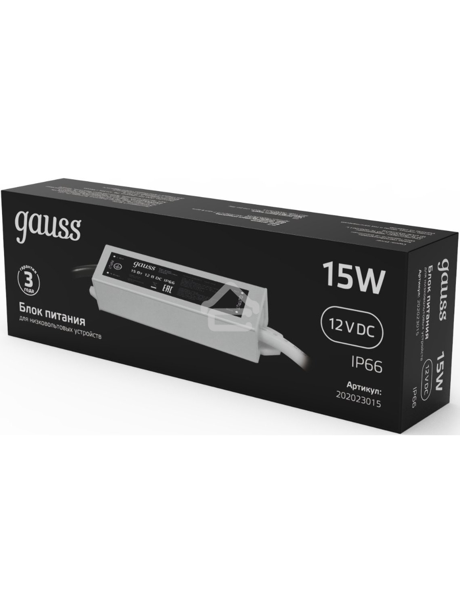 Блок питания Gauss 202023015 для лен.светод. черный/серый