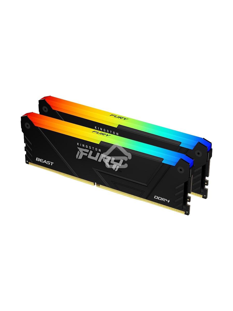 Оперативная память Kingston Fury Beast, DDR4, 64GB (2x32GB), 3200MHz, CL16, DIMM, с радиатором, RGB, чёрный