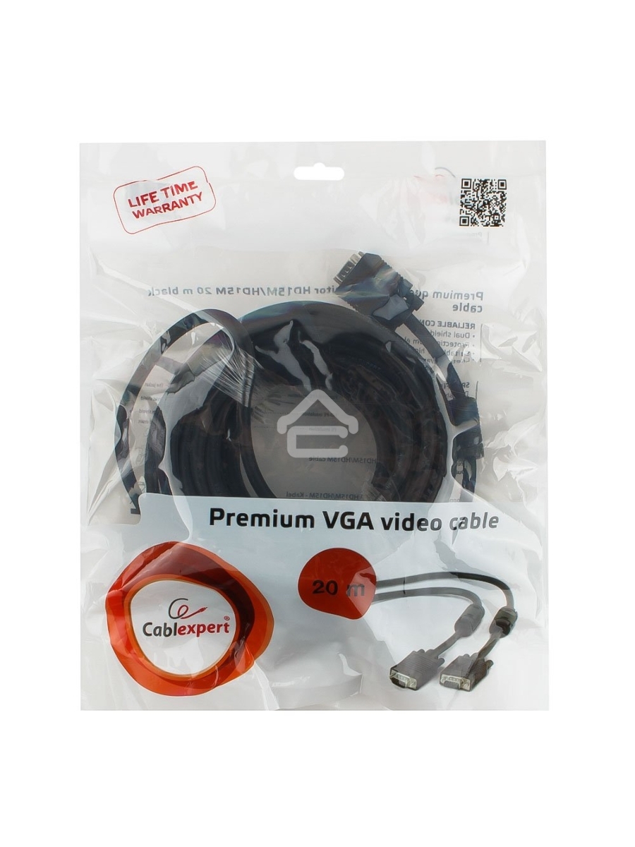 Кабель Gembird/Cablexpert CC-PPVGA-20M-B, Кабель VGA Premium , 15M/15M, 20м, черный, тройной экран,феррит.кольца