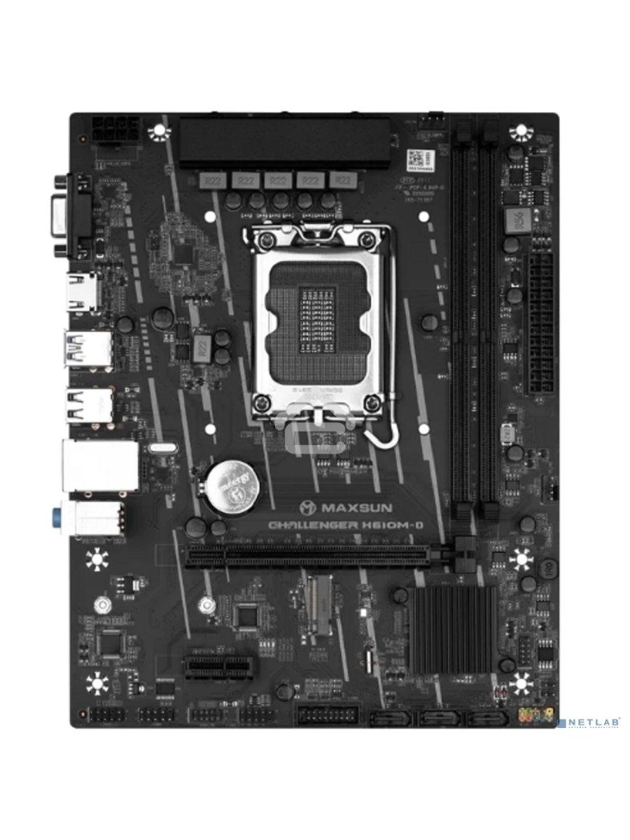 Материнская плата Maxsun MS-Challenger H610M-D, LGA 1700, Intel H610, 2xDDR4, 3xSATA, 1xM.2, 1xPCIe 4.0 x16, 1xPCIe x1, 1xHDMI, 1xVGA, 1x 1Gb LAN, 2xUSB 3.2 Gen 1, 4xUSB 2.0, 3x3.5 мм, 5.1, mATX