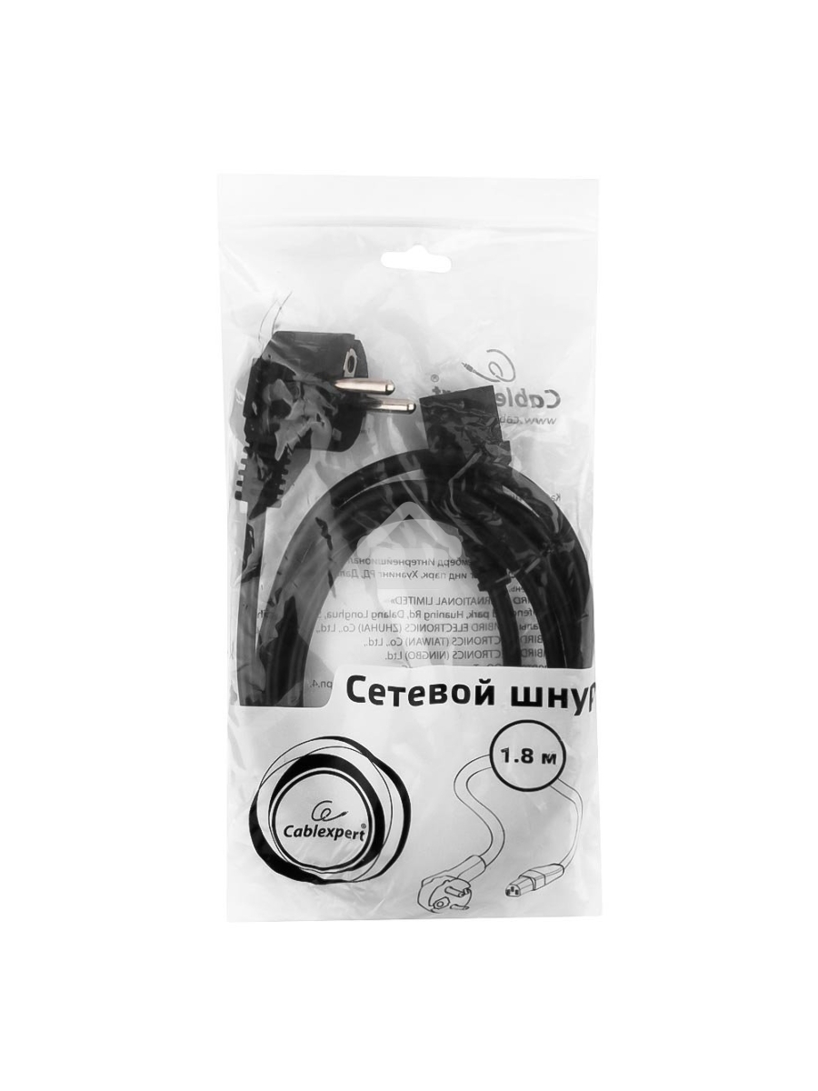 Кабель питания Cord Power Gembird/Cablexpert PC-186 / 1.8м, Schuko- C13, 6А, черный, с зазем.