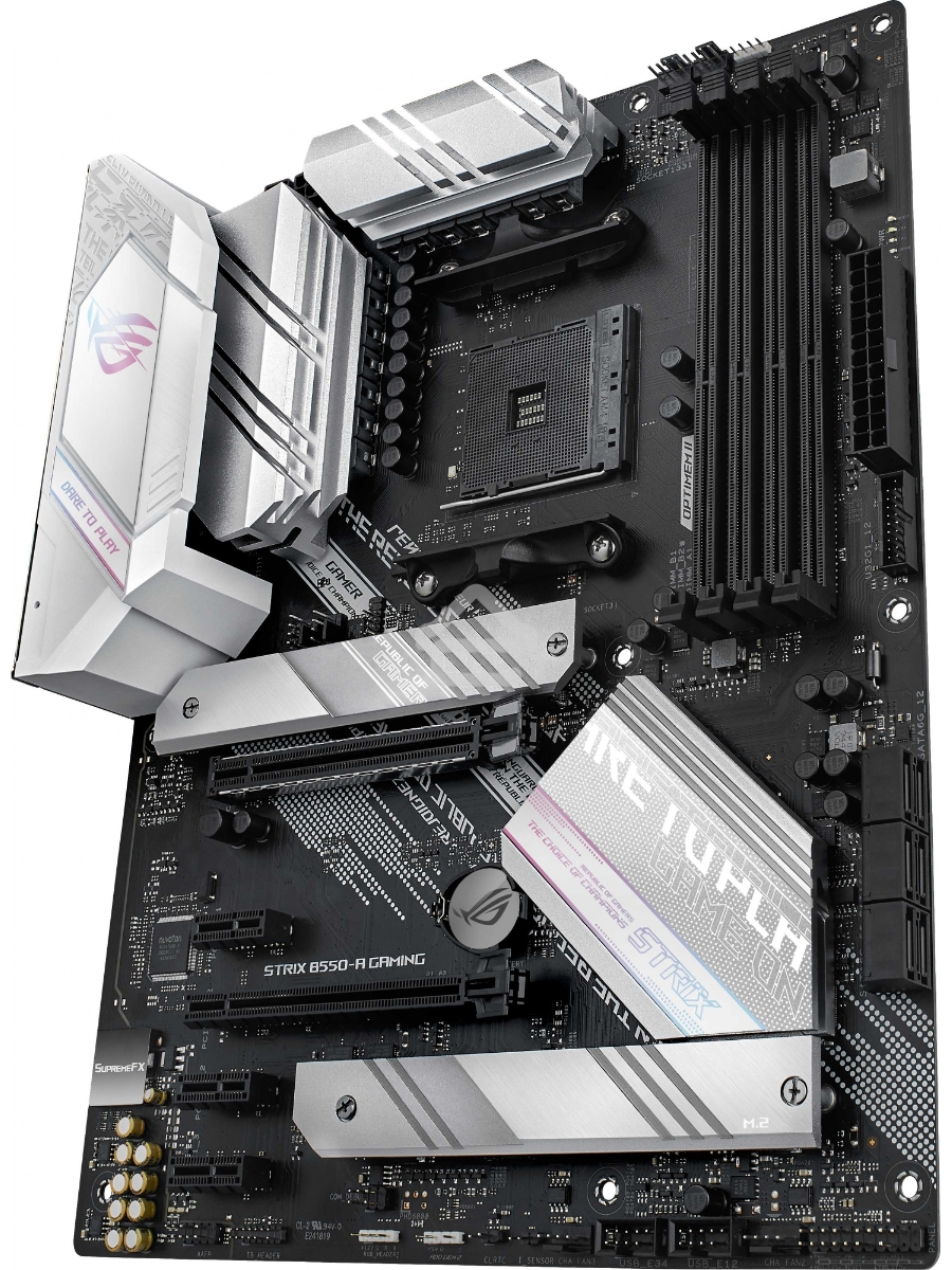 Материнская плата ASUS ROG STRIX B550-A GAMING, AM4, AMD B550, 4xDDR4, 6xSATA, 2xM.2, 1xPCI-E 4.0 x16, 1xPCI-E 3.0 x16, 3xPCI-E x1, 1xHDMI, 1xDP, 1x 2.5Gb LAN, 4xUSB 3.2 Gen 1, 1xUSB 3.2 Gen 2, 1xUSB-C 3.2 Gen 2, 5x3.5 мм, 7.1, ATX