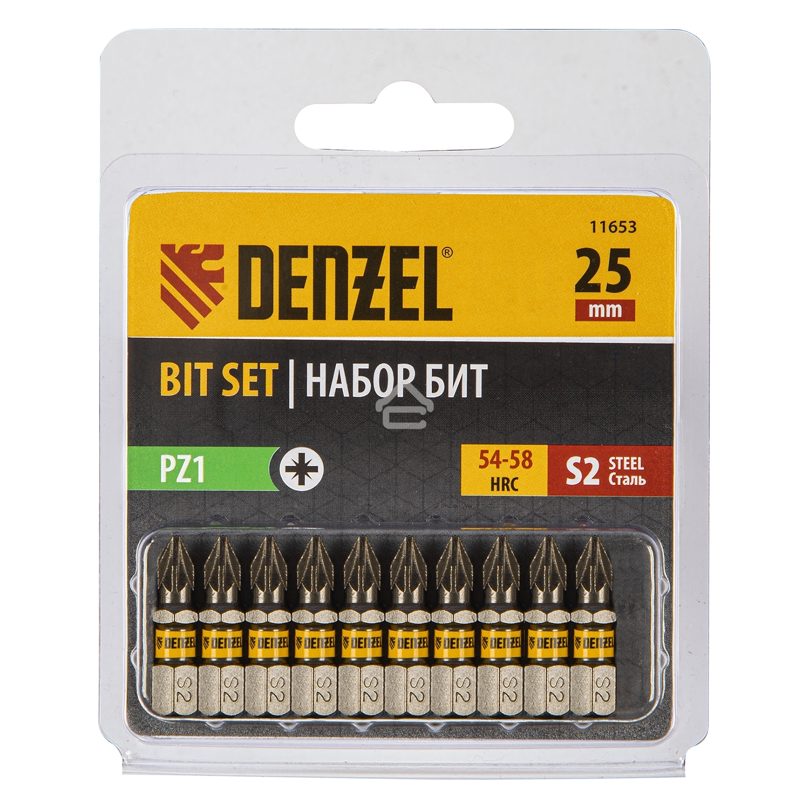 Набор бит PZ1х25, сталь S2, шестигранный профиль, 10 шт. Denzel