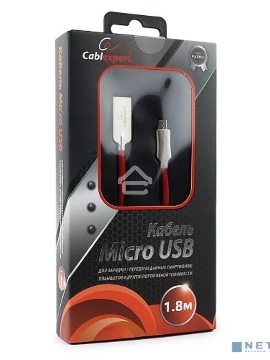 Кабель USB 2.0 Cablexpert CC-P-mUSB02R-1.8M, AM/microB, серия Platinum, длина 1.8м, красный, блистер