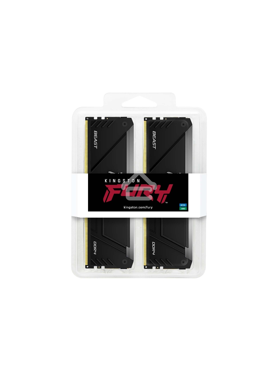 Оперативная память Kingston Fury Beast, DDR4, 64GB (2x32GB), 3200MHz, CL16, DIMM, с радиатором, RGB, чёрный
