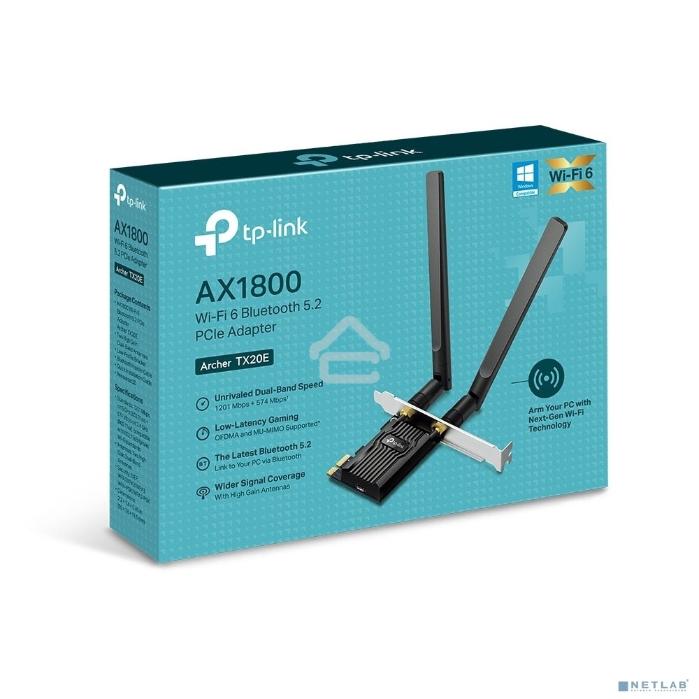 Двухдиапазонный адаптер PCI Express TP-Link Archer TX20E с поддержкой Wi-Fi AX1800 и Bluetooth 5.2