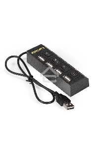 Хаб USB (концентратор) ExeGate EX293977RUS DUB-42SW (кабель-адаптер USB2.0 --> 4xUSB2.0, кнопки включения/отключения для каждого порта, Plug&Play, черный)