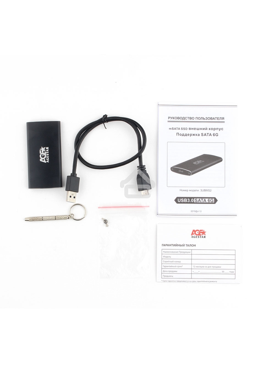 Внешний корпус mSATA AgeStar 3UBMS2 (BLACK), алюминий, черный USB 3.0
