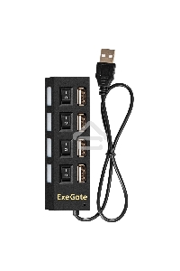 Хаб USB (концентратор) ExeGate EX293977RUS DUB-42SW (кабель-адаптер USB2.0 --> 4xUSB2.0, кнопки включения/отключения для каждого порта, Plug&Play, черный)