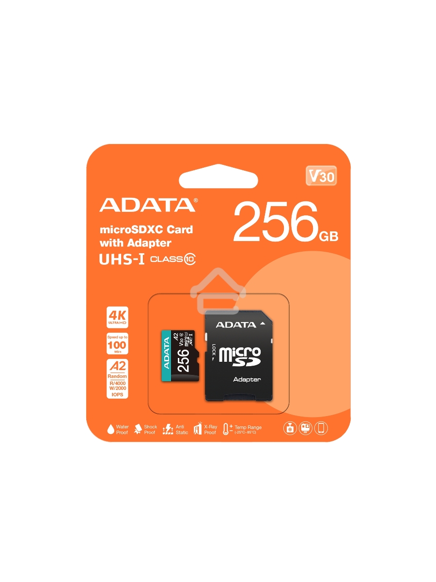 Карта памяти MICRO SDXC 256GB W/AD. AUSDX256GUI3V30SA2-RA1 ADATA