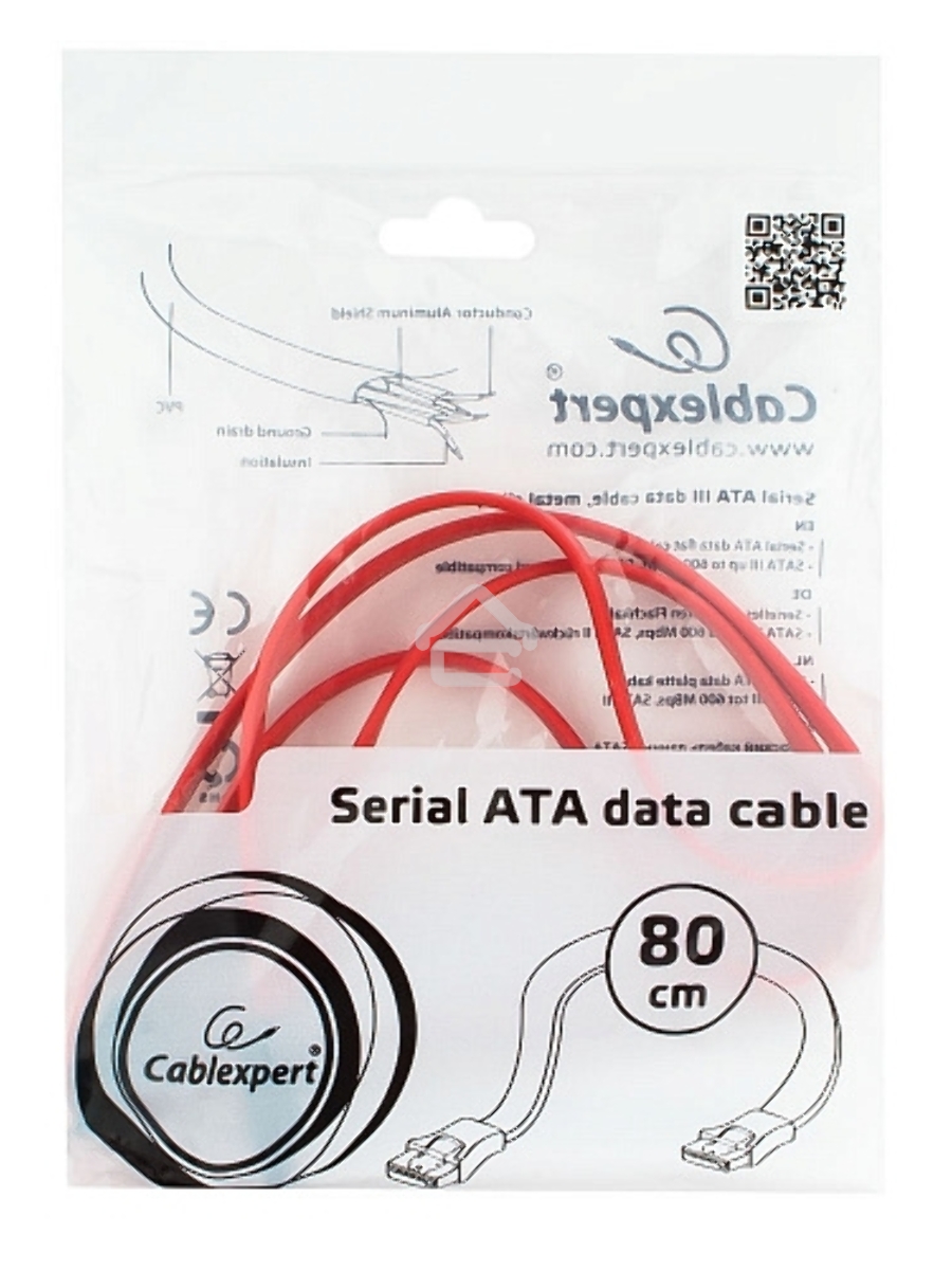 Кабель интерфейсный SATAIII Cablexpert CC-SATAM-DATA-0.8M, 80см, 7pin/7pin, защелка, пакет