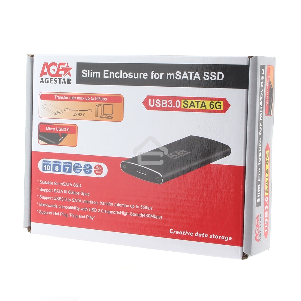 Внешний корпус mSATA AgeStar 3UBMS2 черный, алюминий, черный USB 3.0