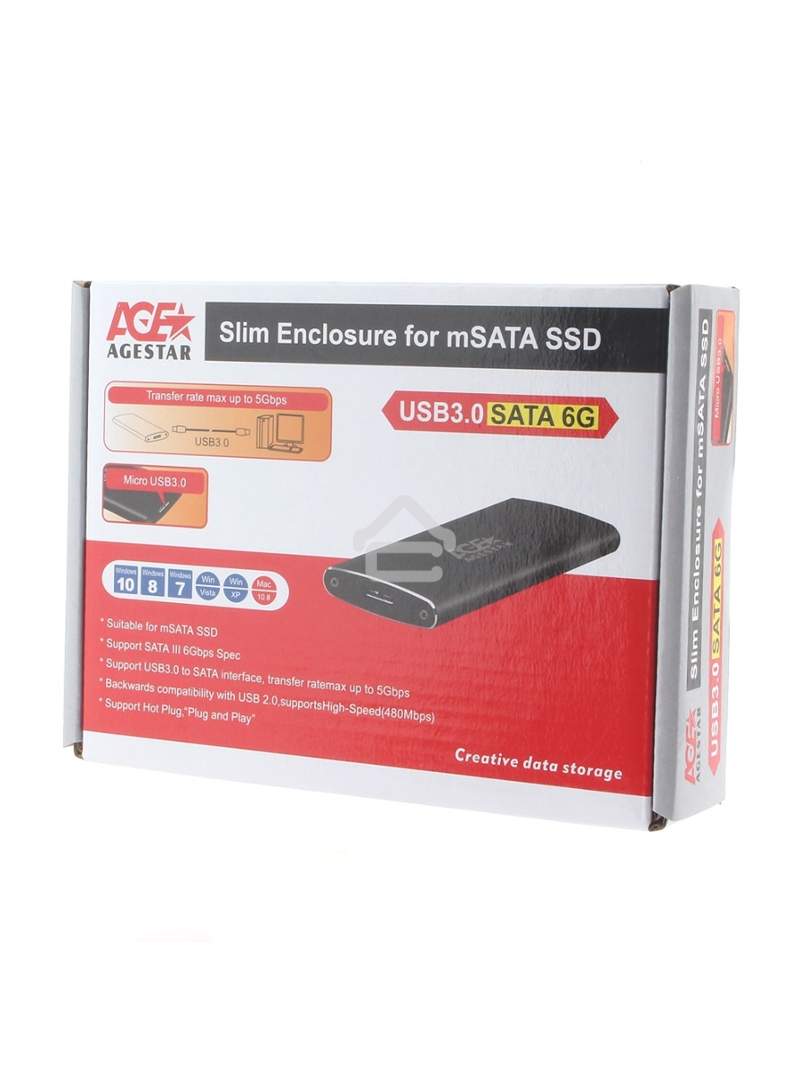 Внешний корпус mSATA AgeStar 3UBMS2 (BLACK), алюминий, черный USB 3.0