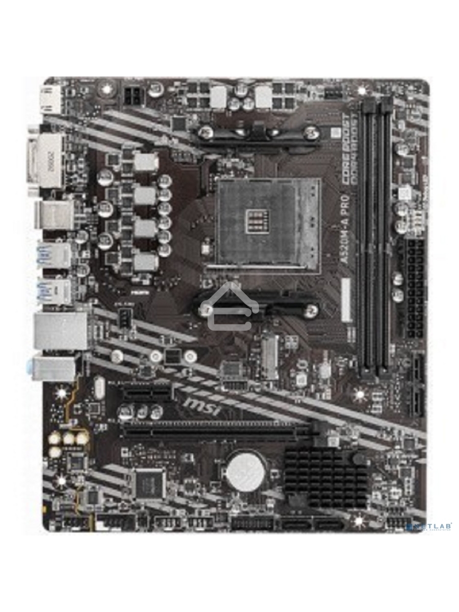 Материнская плата MSI A520M-A PRO, AM4, AMD A520, 2xDDR4, 4xSATA, 1xM.2, 1xPCIe 3.0 x16, 1xDVI-D, 1xHDMI, 1x 1Gb LAN, 2xUSB 2.0, 4xUSB 3.2 Gen 1, 3x3.5 мм, 7.1, mATX