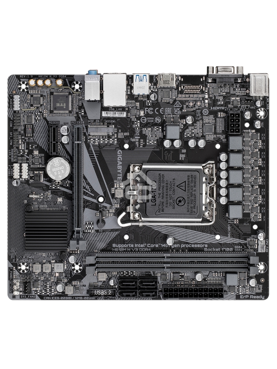 Материнская плата Gigabyte H610M H V3 DDR4, LGA 1700, Intel H610, 2xDDR4, 4xSATA, 1xM.2, 1xPCIe 4.0 x16, 1xPCIe x1, 1xHDMI, 1x 1Gb LAN, 2xUSB-A 3.2 Gen 1, 4xUSB-A 2.0, 3x 3.5 мм, 7.1, mATX