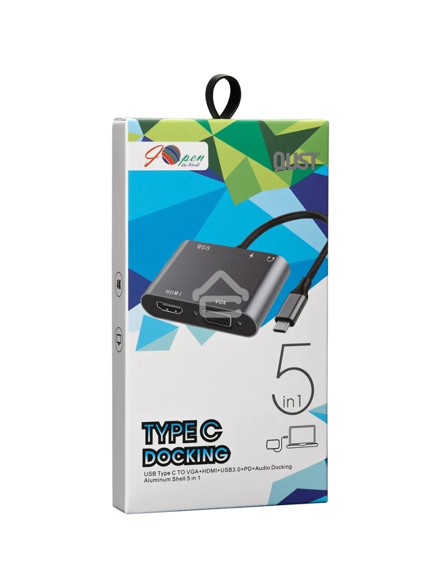 Адаптер USB Type-Cm-->VGA, HDMI 4k*30Hz, USB3.0, PD, Audio,iOpen (Aopen/Qust/VCOM)<ACU4511>