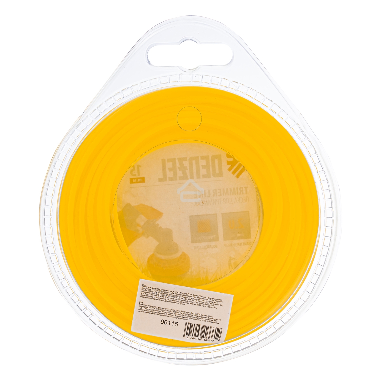 Леска для триммера Denzel квадрат 2 мм х 15 м, блистер FLEX CORD