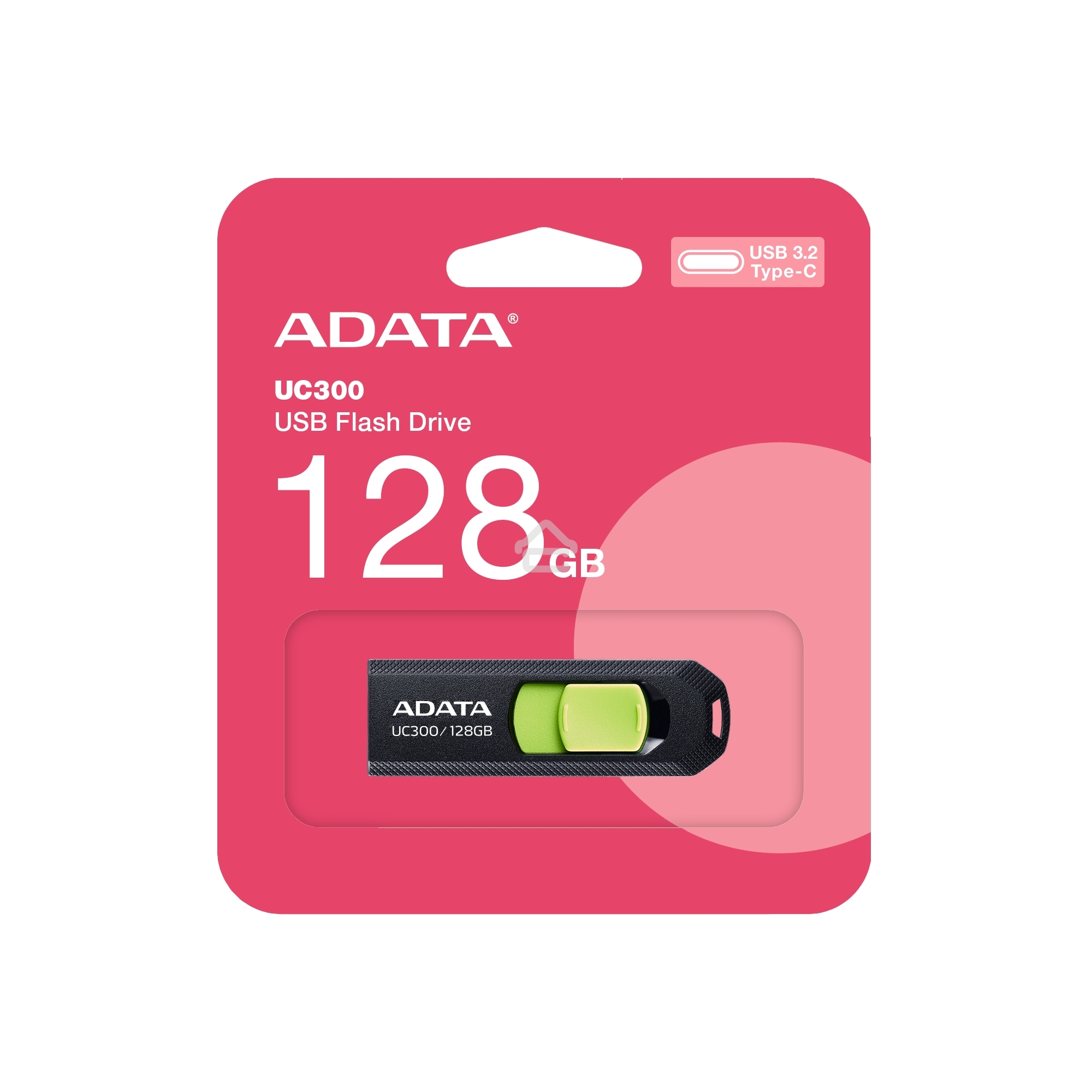 Флешка USB ADATA UC300 (ACHO-UC300-128G-RBK/GN), 128Gb, Type-C USB 3.2, R/W 100/30, черный/зеленый
