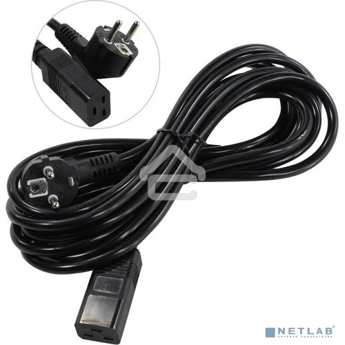 Кабель питания ExeGate Power PC19-5P (Евровилка Schuko->С19) VDE-250V-3*1.5-CU, черный, 16А, 5м