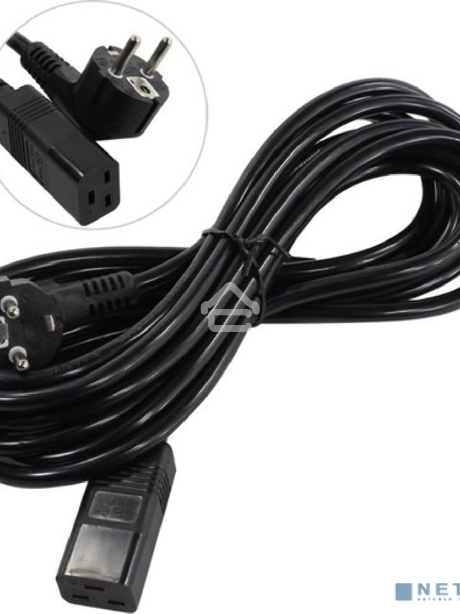 Кабель питания ExeGate Power PC19-5P (Евровилка Schuko->С19) VDE-250V-3*1.5-CU, черный, 16А, 5м